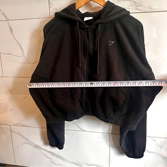 Gymshark Cropped Fleece Zip Hoodie Black Oversized - Picture 5 of 6